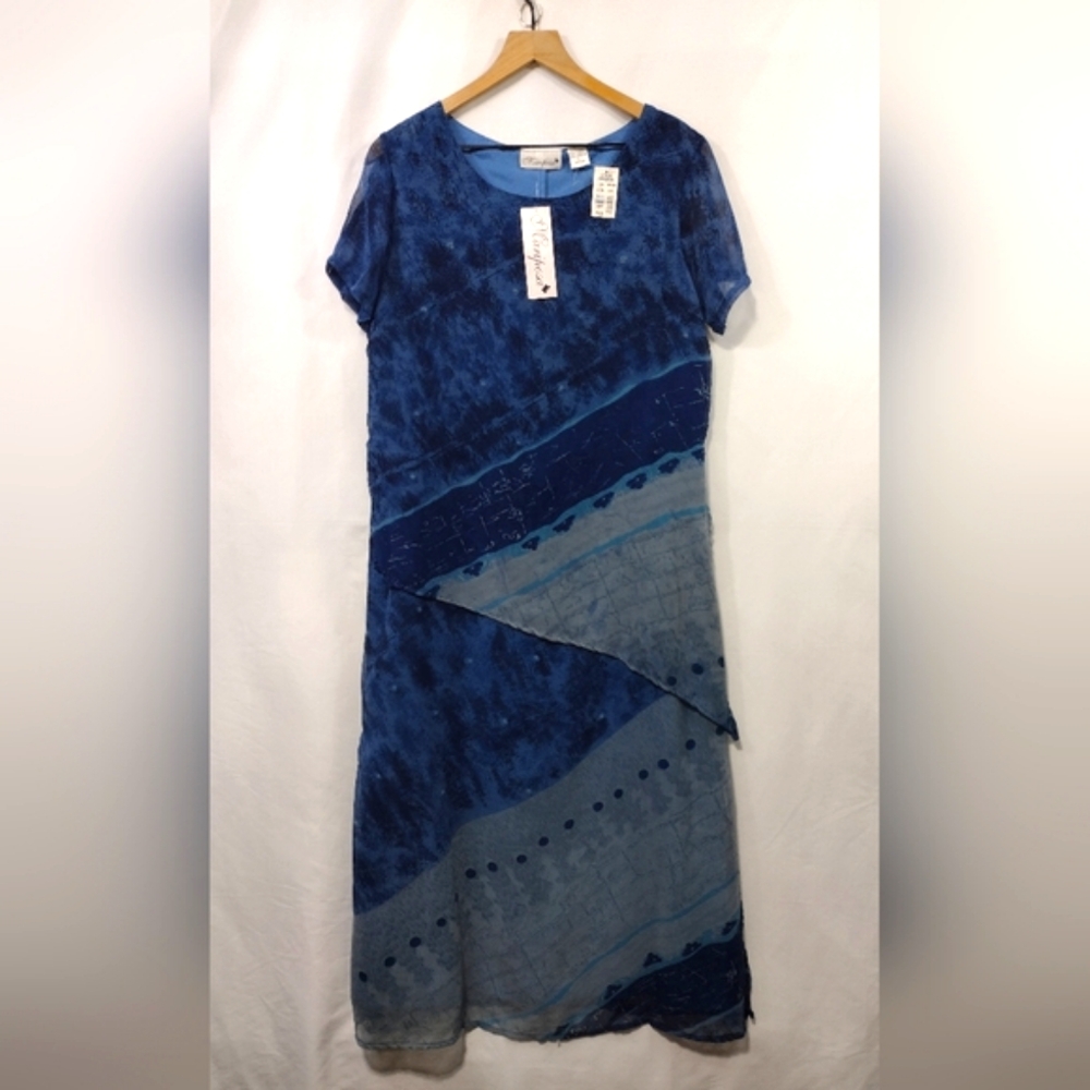 NWT Mariposa Artsy Dress Women's L Blue Layered Boho Retro 90s Y2K